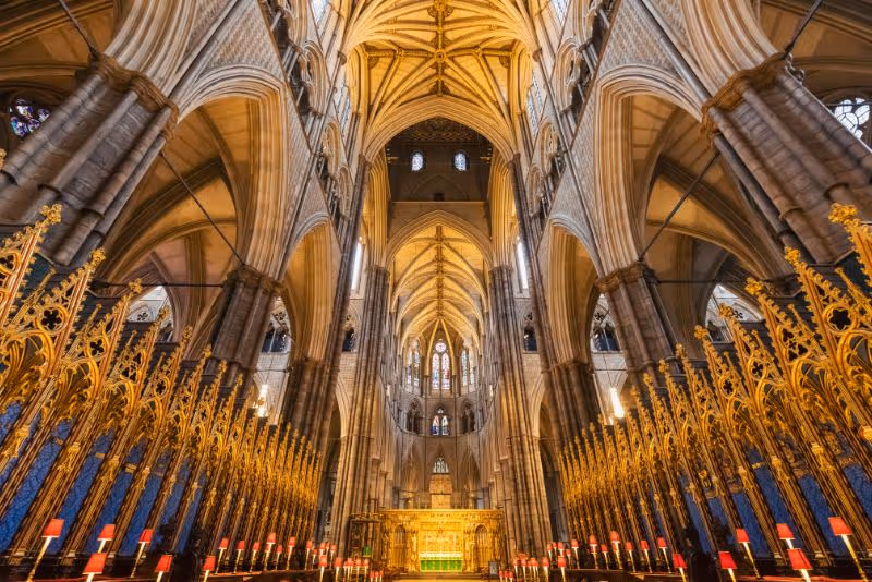 The intricate ceiling of the Henry VII Chapel in Westminster Abbey